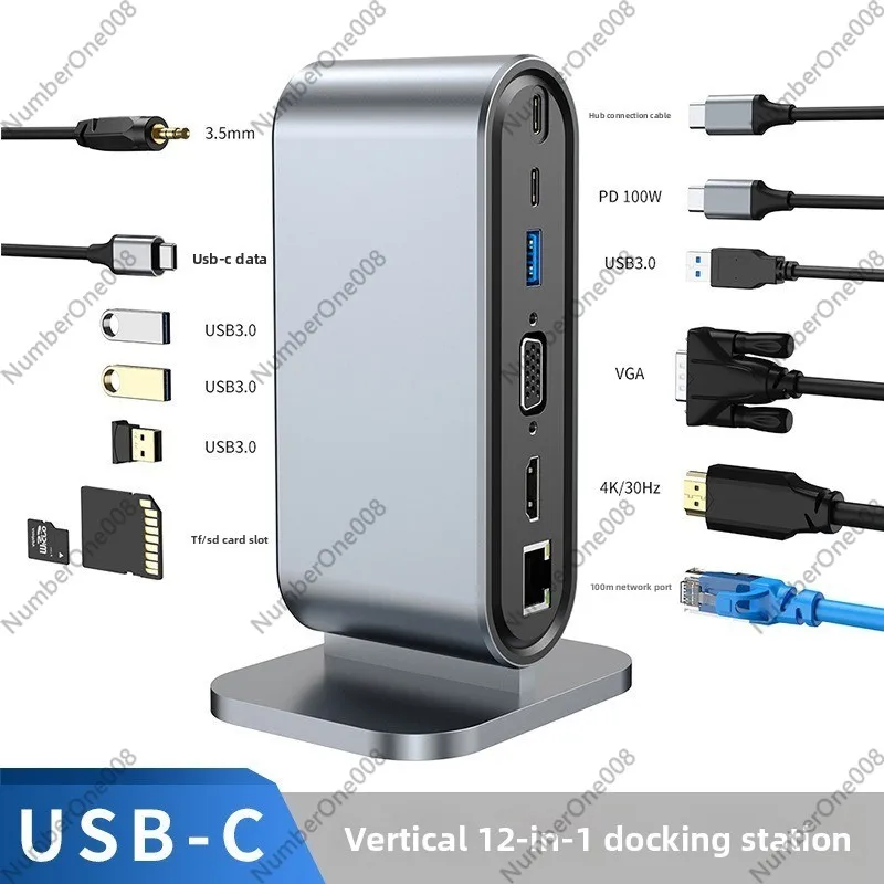 Type C Multiport Adapter - 12-Port Vertical USB Docking Station, 4K