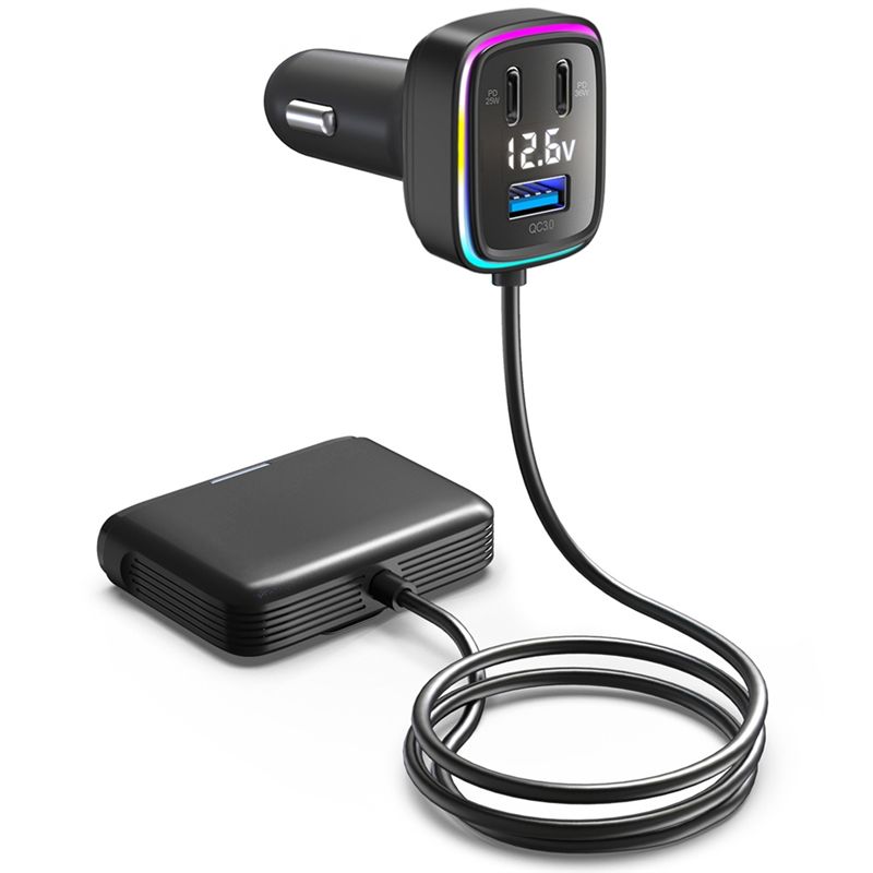 Type C Multiport Adapter - AB98-Voltage Display 6-Port Car Adapter Multiport
